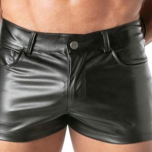 <b>Vinyl</b> Fetish Shorts Black Red Glossy Mens Clubwear Sexy Slim Fit Party Bottom - Product Image 6