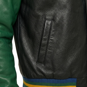 Veste universitaire en cuir véritable pour homme, style décontracté automne, col rabattu, color-block - Product Image 6