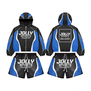 Men windbreaker short set polyester lightweight blue <b>white</b> <b>panel</b> design digital print custom logo Windbreaker Shorts Set for Mes - Product Image 3