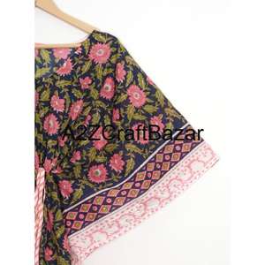 Caftán 100% Algodón con Diseño Floral Indio, Largo y Casual, para Usar sobre el Bikini, Ideal para Mamás en Verano, Otoño y Primavera - Product Image 4