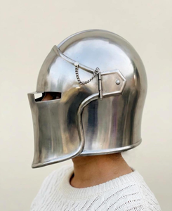 Casco de Caballero de Acero Hecho a Mano, Casco de Cruzado de Cara Completa con Acabado Vintage, Accesorio de Disfraz de Caballero para Reenactaciones, Decoración Medieval - Product Image 5