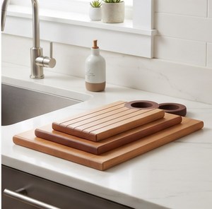 Planches à découper en bois avec poignée ronde foncée, ensemble de planches à découper rectangulaires rayées pour la cuisine - Product Image 6