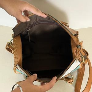 Western Cowhide Large 15'' Speedy Duffle Bag Hand Painted Desert Cactus <b>Leather</b> Boutique Duffle <b>Purse</b> Travel Tote for Women's - Product Image 5