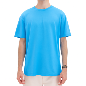 เสื้อยืดคอกลมแขนสั้นผ้าฝ้ายคุณภาพสูงสำหรับผู้ชายทรงปกติ ขายดี สีน้ำเงินล้วน รับทำโลโก้ตามสั่ง - Product Image 1