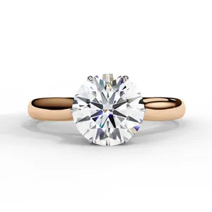 Bague de fiançailles solitaire en or sur mesure avec diamant de laboratoire rond brillant de 2 carats, sertie de six griffes et de monture haute, bijoux de mariée - Product Image 5
