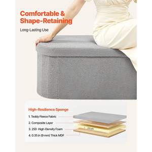 Teddy Fleece End Bed <b>Bench</b> Large Foldable Ottoman <b>Chest</b> 660 Lbs Support Grey Upholstered <b>Storage</b> Space for Living Room Entryway - Product Image 5