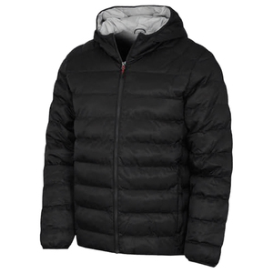 Blouson matelassé à capuche pour homme, noir, coupe-vent, fermeture éclair frontale, décontracté, automne, coupe régulière, color block, toile écologique, polyester - Product Image 1
