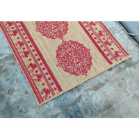 Handgefertigter Jute-Teppich Rechteckig mit Blumenmuster Moderner Stil Rutschfester Wohnzimmerteppich Natürliches Rosa Design Niedriger Flor 8mm