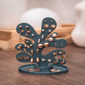 Support de rangement pour boucles d'oreilles en forme de corail texturé bleu océan sur une base circulaire assortie, disponible à prix de gros. - Product Image 1