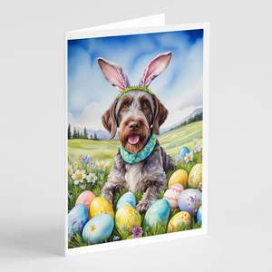 Whimsical A7 Size <b>5x7</b> German Wirehaired Pointer Easter Egg Hunt Note Cards Pack 8 Blank Cards <b>Envelopes</b> for Greeting Purpose - Product Image 1