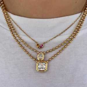 Diamond <b>Pendant</b> Necklaces Wholesale 14K 18K <b>Solid</b> <b>Gold</b> Asscher Cut Lab Grown 3mm Ball Chain 16 Inch Bezel Statement Fine Jewelry - Product Image 6