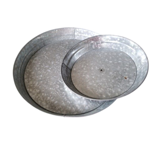 Farmhouse Decor Round Galvanized Metal Serving <b>Tray</b> With Jute Rope Handles Galvanized Steel Decorative <b>Tray</b> For Home <b>Kitchen</b> - Product Image 4