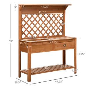 Outdoor Wooden Garden <b>Potting</b> <b>Bench</b> with Metal Screen Drawer Hooks Storage Shelf and Lattice Back Workstation - Product Image 3