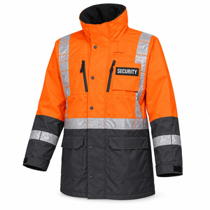 Chaqueta de Seguridad para Hombre, 340 GSM, Tela de Poliéster Impermeable, Panel de Contraste Rojo y Negro, Cinta Reflectante, Logotipo Personalizado, Uniforme - Product Image 3