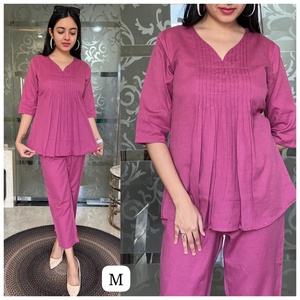 Conjuntos Casuales para Mujer, Cuello en V, Color Liso, Manga Corta, Top y Pantalones de Pijama, 100% Algodón, Cintura Elástica - Product Image 4