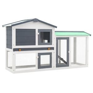 Grande conigliera in legno da esterno in grigio e bianco 57.1 "x 17.7" x 33.1 "mobili per la casa per animali domestici - Product Image 1