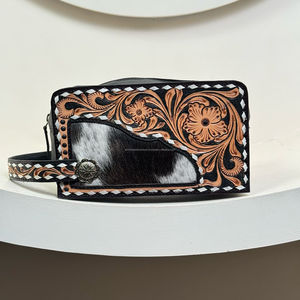 Best Selling Hand Tooled Leather Travel Toiletry <b>Bag</b> <b>Large</b> Capacity <b>Cosmetic</b> <b>Bag</b> Cowhide Portable Storage Makeup <b>Bag</b> for Women - Product Image 5