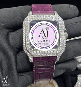 Montre à quartz analogique en acier inoxydable avec bracelet violet, cadran carré, lunette en cristal, boîtier de 10 mm, bracelet de 20 mm, bijou de mode, cadeau - Product Image 5