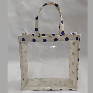 Tokra Impex Self-Handle Shopping Promotional Tote <b>Bag</b> Geometric Pattern Jute Transparent See-Through Feature <b>Medium</b> <b>Size</b> Daily - Product Image 3