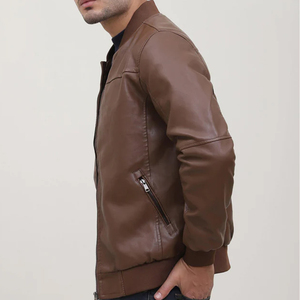 Chaqueta de cuero genuino de alta calidad hecha a medida, precio al por mayor, estilo popular de invierno, chaqueta de cuero con cremallera a la moda para hombre - Product Image 4