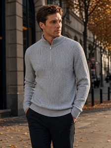 Suéter de Lana Tejida para Hombre, de Alta Calidad, Estilo Casual, con Cierre de 1/4, Manga Larga, Cachemir - Product Image 6
