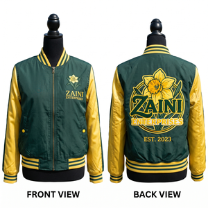 Unisex Bomber Jacket Premium 220 GSM Polyester/Nylon Windproof <b>Green</b> Custom Chenille Embroidery Applique Patch - Product Image 1