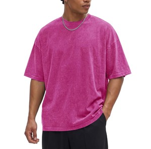 T-shirt Homme Oversize 100% Coton Délavé à l'Acide Violet Manches Courtes Col Rond Style Urbain Uni Vente en Gros 2026 ODM OEM - Product Image 3