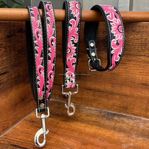 Nouvelle usine personnalisé concepteur de luxe usiné à la main collier de chien en cuir véritable colliers de chien laisses peau de vache chien trafic ensembles de plomb - Product Image 5