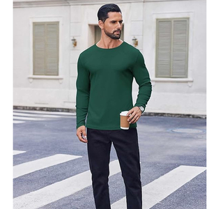 T-shirt uni à manches longues pour homme, col rond en coton, tee-shirt basique, logo personnalisé, streetwear, fournisseur OEM ODM - Product Image 3