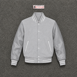 Blouson universitaire gris clair pour homme, style streetwear tendance, mode premium légère, col décontracté, manches en PU, idéal pour l'automne - Product Image 5