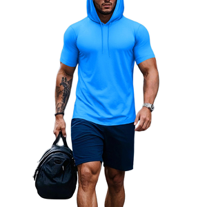 Custom Print Logo <b>Men</b> Hoodie Short Sleeve T-shirt Streetwear Vintage Basic Cotton Blended Casual Regular Wear Hoodie Shirt <b>Men</b> - Product Image 3