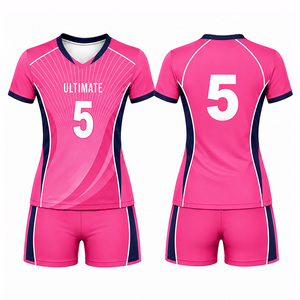 Ensemble d'uniformes de volley-ball personnalisés sublimés pour femmes, manches courtes, col en V, respirant, séchage rapide, polyester athlétique 320g, taille élastique - Product Image 6