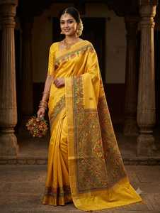 Designer Hand Painted Madhubani Traditional Mithila Painting Floor-Length Desi Tasar <b>Saree</b> <b>Women</b> Ethnic Wrinkle-Free Reversible - Product Image 4