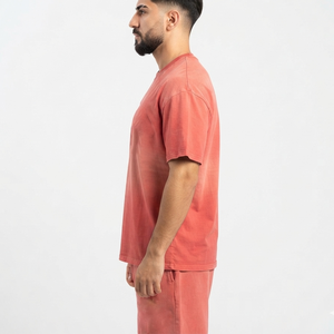 Conjunto Deportivo Rojo para Hombre, de Algodón, Estilo Desgastado, Camiseta de Cuello Redondo y Manga Corta, Corte Holgado, Pantalones Cortos, Ropa Casual de Verano con Logotipo - Product Image 5