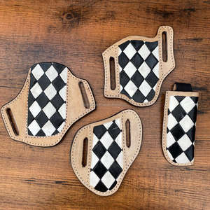 Funda de cuchillo plegable de cuero genuino a cuadros, funda portátil para cinturón, funda para cuchillo, cuchillo de cintura, bolsa de bolsillo, organizador EDC - Product Image 5