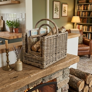 new modern minimalist wholesale rattan woven magazine holder rustic <b>wicker</b> storage basket home organizer <b>bins</b> with handles items - Product Image 4