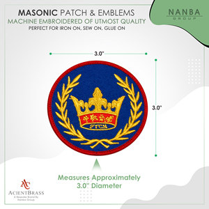 Wreathed Embroidered Iron-On Patch Gold Crown on Blue Background 3'' Diameter for Hat & Apparel - Product Image 3