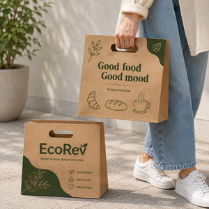 Bolsa Rectangular de Papel Kraft Biodegradable y Ecológica Personalizada con Asas Troqueladas para Empresas y Compras - Product Image 6