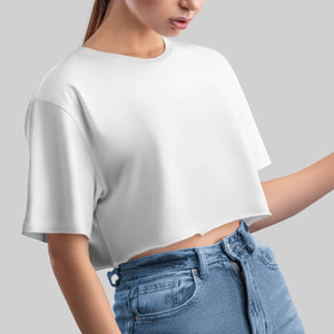 T-shirt oversize en coton de haute qualité pour femmes col rond manches courtes haut court personnalisable Boxy Fit haut court ample pour les femmes - Product Image 5