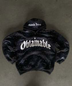 OEM ODM Sudadera con capucha para hombre de peso pesado, estilo streetwear, con parche de letras aplicadas, bajo sin rematar, corta, con efecto salpicado de pedrería y cremallera, Ropa para hombre - Product Image 2