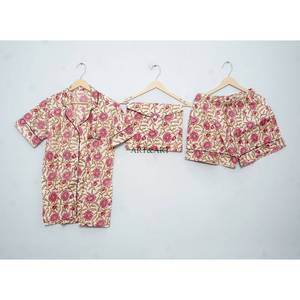 Ensemble de pyjama court pour femme 100% coton indien, printemps/été, respirant, léger, luxueux, logo sur le devant, séchage rapide, couleur personnalisée - Product Image 4