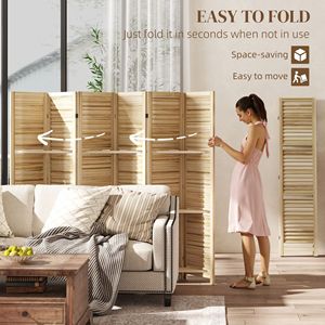 Divisorio per Stanza in Legno Naturale Alto 170 cm con 6 Pannelli, 3 Ripiani e Spazio Pieghevole per la Camera da Letto - Product Image 5