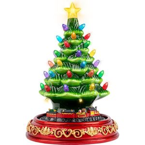Decorazioni Natalizie in Ceramica a Forma di Trenino Rotante con 38 Luci Multicolore per Albero di Natale da Tavolo - Product Image 1