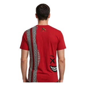 Men Red Cotton T <b>Shirt</b> <b>Black</b> <b>White</b> Geometric <b>Stripe</b> Side Panel Tiki Mask Face Graphic Tee Casual Summer Top Hawaiian Style - Product Image 3
