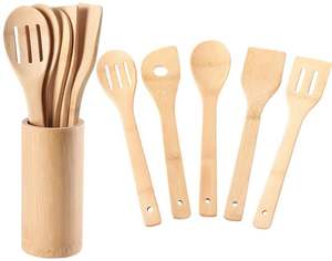 Juego de utensilios de cocina de madera premium con espátula, cuchara volteadora, cuchara para servir y cuchara de cocina para cocinar. - Product Image 1