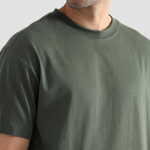 T-shirt à manches courtes pour homme, col rond, coupe classique, couleur unie, jersey de coton, haut décontracté, vert foncé - Product Image 6
