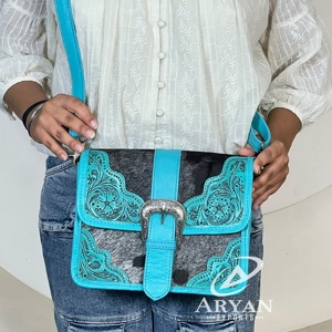 2026 Trending Turquoise Tooled Genuine Leather <b>Women</b> <b>Messenger</b> <b>Bags</b> New Floral Cowhide Leather Crossbody Zipper Everyday Handbag - Product Image 1