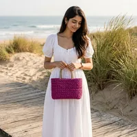 Panier de rangement en herbe violette tressé à la main avec poignée naturelle, organisateur polyvalent, écologique, moderne, décoration d'intérieur Orissa