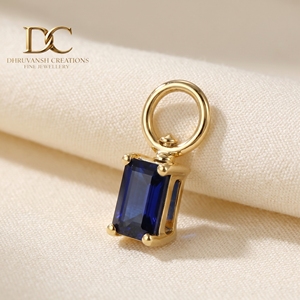 9K Solid Gold Minimalist Charm Pendant With Lab Grown Royal <b>Blue</b> <b>Sapphire</b> Claw Setting Women <b>Bracelet</b> Necklace Fine Jewelry - Product Image 5