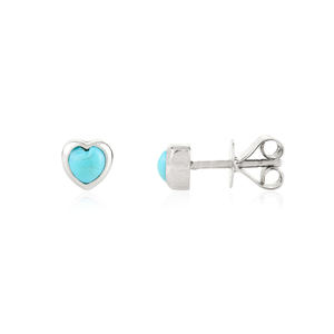 14K Gold Bezel Set <b>Turquoise</b> Heart <b>Stud</b> <b>Earrings</b> Trendy Vintage Gift for Daughter - Product Image 4